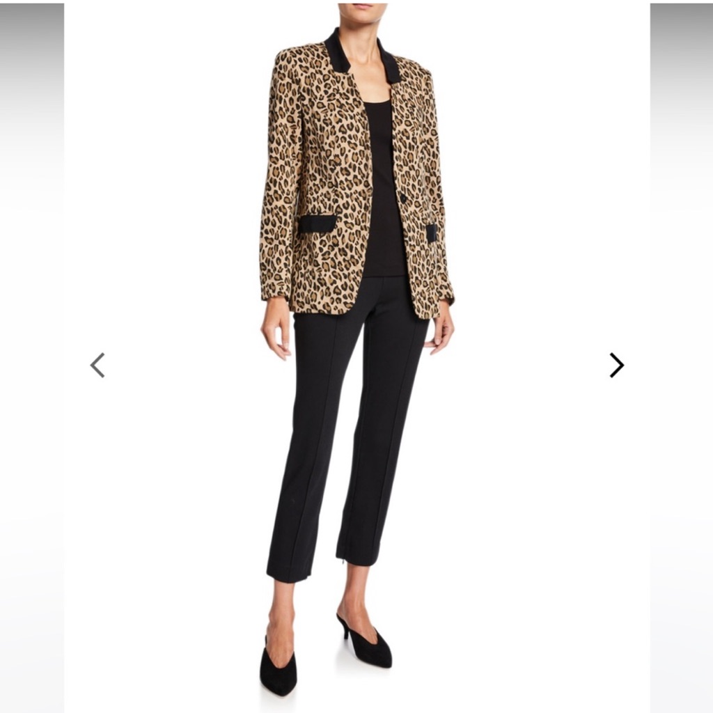 Joan Vass Leopard Print Boyfriend Blazer With Black Accents 2x